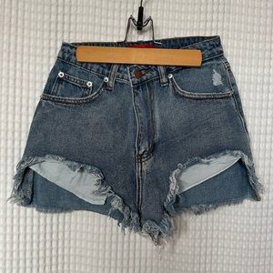 Distressed blue denim short shorts size small